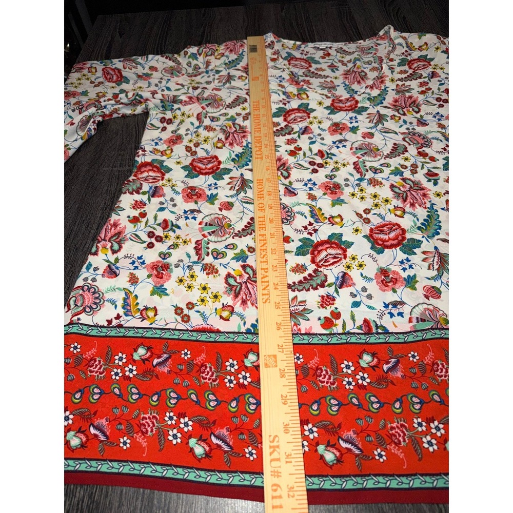 ROSE + OLIVE Floral Print Blouse Top Women's Size 3X Red Border - Picture 4 of 6